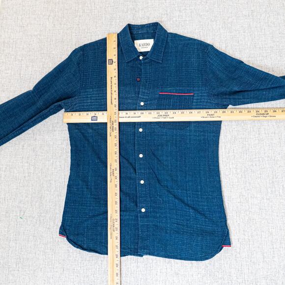 KARDO Men's Button up Shirt Indigo blue Cotton size Small Handmande - Picture 7 of 8